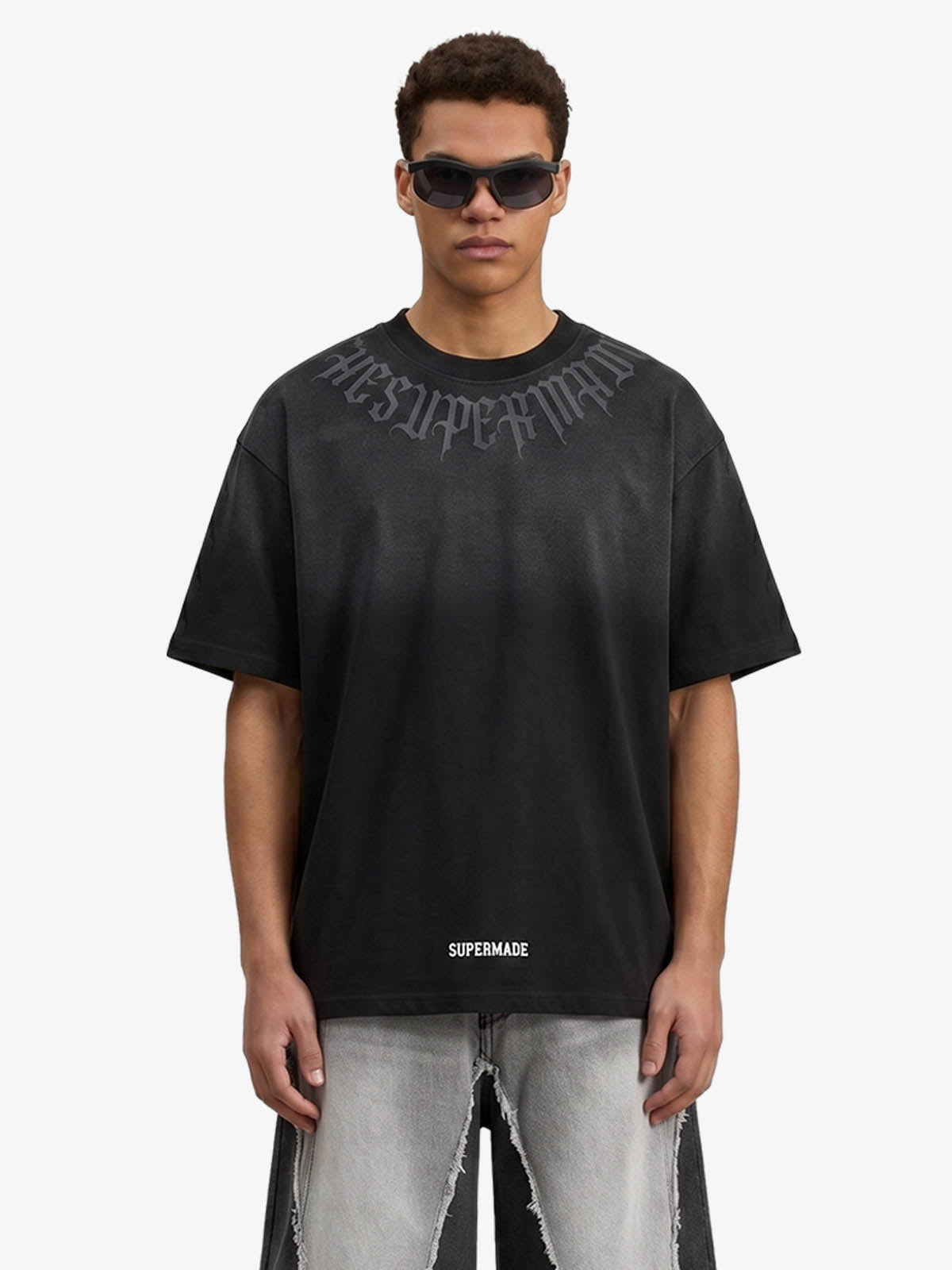 Retro Gradient Letter Printed Washed Oversize T-shirt