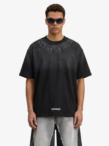 Retro Gradient Letter Printed Washed Oversize T-shirt