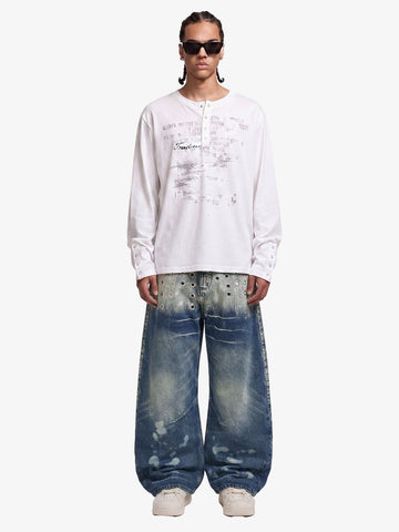 Multi-Eyelet Distressed Gradient Baggy Jeans 