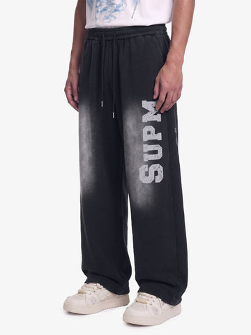 French Terry Distressed Gradient Drawstring Wide Leg Pants