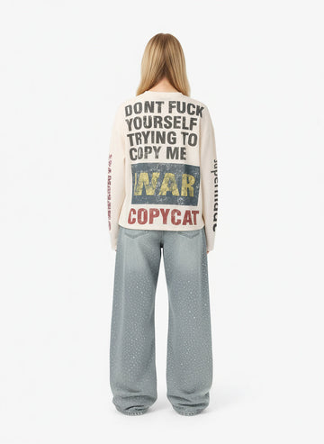 Waffle Knit Graphic Print Crewneck Sweatshirt - 2496 
