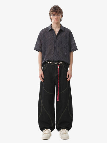 Perforated Acid-Wash Short Sleeve Shirt 