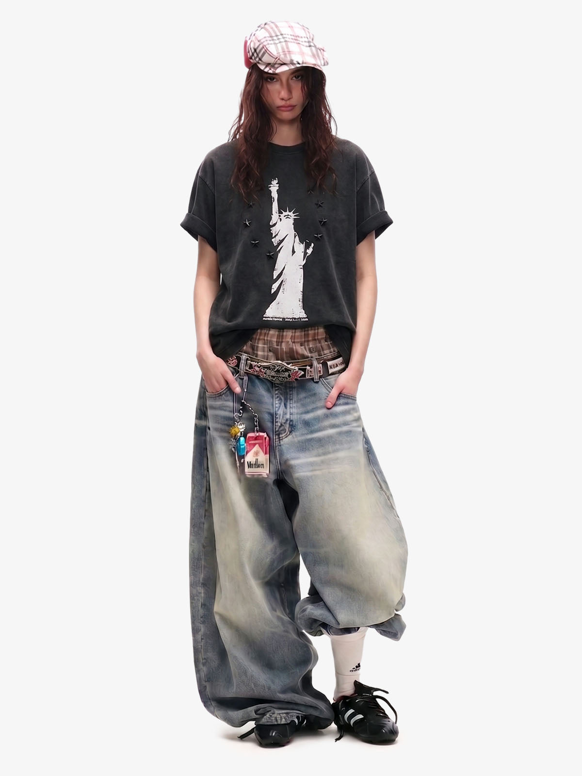 Statue of Liberty Print and Star Details T-Shirt