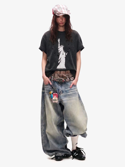 Statue of Liberty Print and Star Details T-Shirt