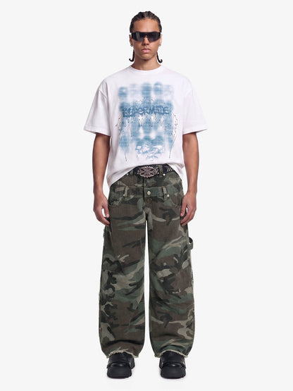 Retro Double Waist Camouflage Barrel Pants - 2555