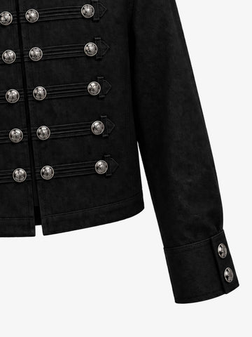 Vintage Silver Button Military Denim Jacket - 2642