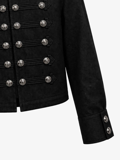 Vintage Silver Button Military Denim Jacket - 2642