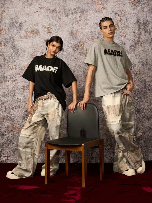 Street Retro MOOD Patch Embroidered Rivet T-shirt - 2440 