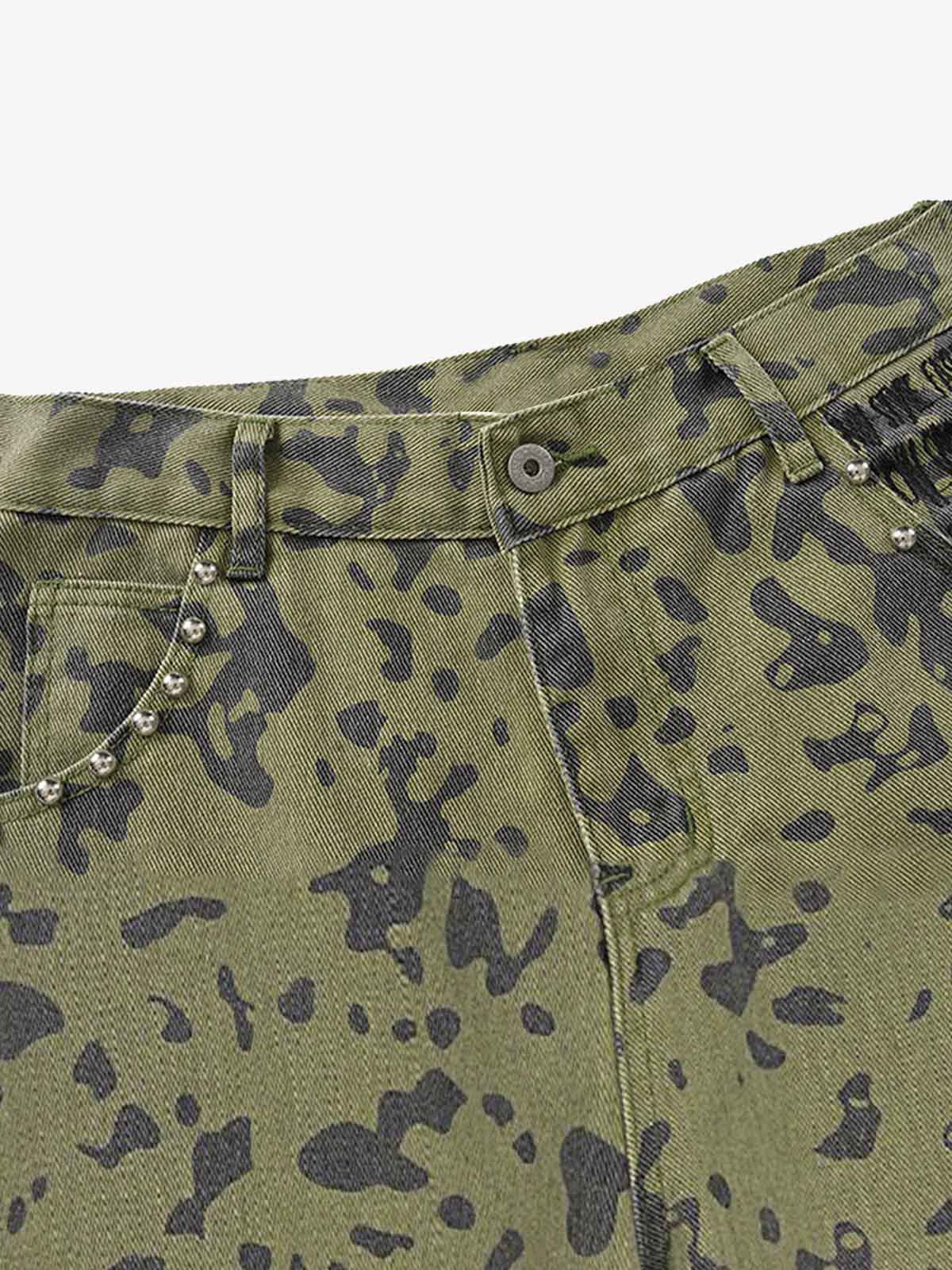 Studded Camo Wide-Leg Jorts 