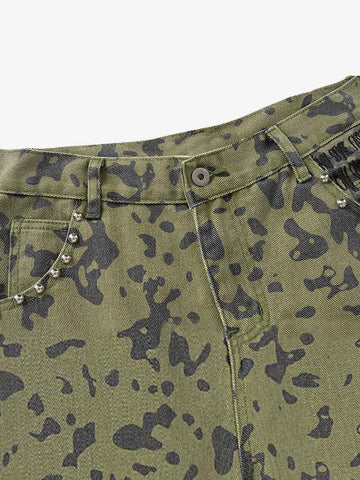 Studded Camo Wide-Leg Jorts 