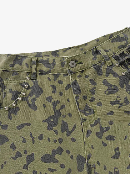 Studded Camo Wide-Leg Jorts 