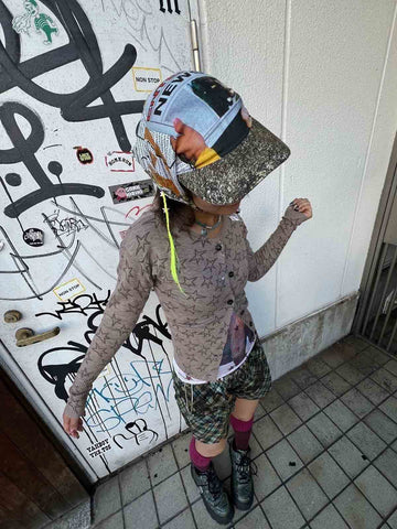 Newspaper Print Lace-Up Brim Cap