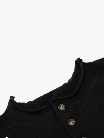 Graphic Floral Knit Henley T-Shirt 