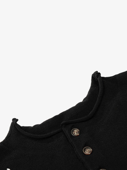 Graphic Floral Knit Henley T-Shirt 