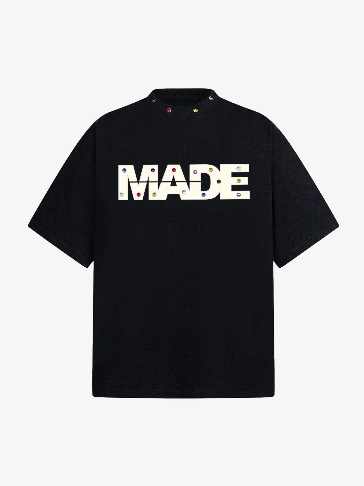Street Retro MOOD Patch Embroidered Rivet T-shirt - 2440 