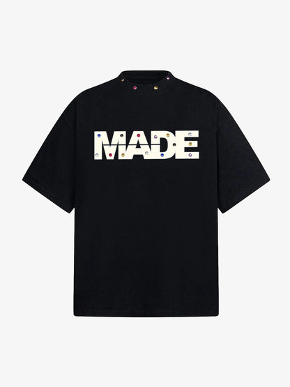 Street Retro MOOD Patch Embroidered Rivet T-shirt - 2440 