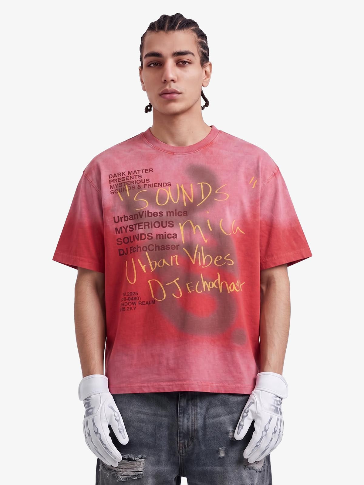 Washed Graffiti Text Print Spray Effect T-Shirt - 2614
