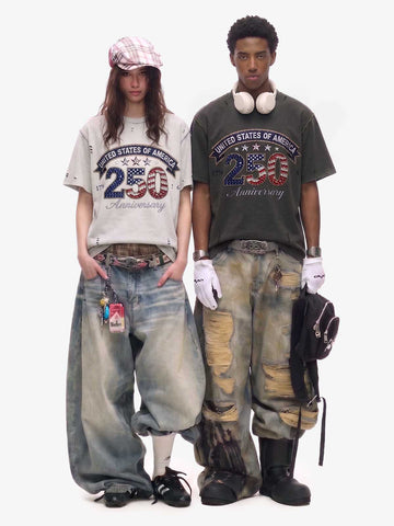 Rhinestone 250 Ripped Washed T-Shirt