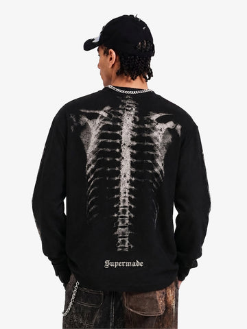 Skeleton Graphic Waffle Sweatshirt - 2495