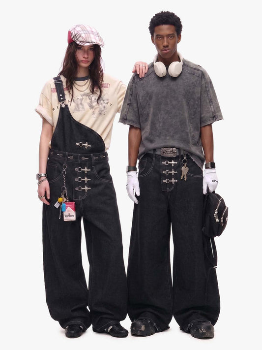 Detachable One-Shoulder Denim Overalls