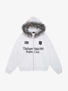 Letter Medal Embroidered Cardigan Fur Collar Zip Up Hoodie- 2502 