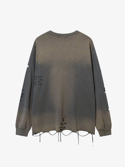 Gradient Washed Ripped Casual Sweatshirt 