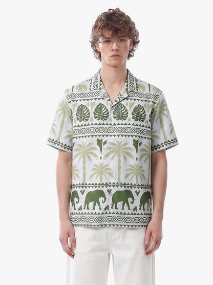 Tropical Elephant Palm Cuban Shirt