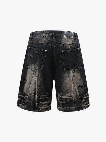 Washed Black Branch Print Deconstructed Denim Set 
