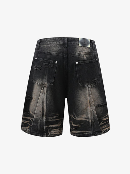 Washed Black Branch Print Deconstructed Denim Set 