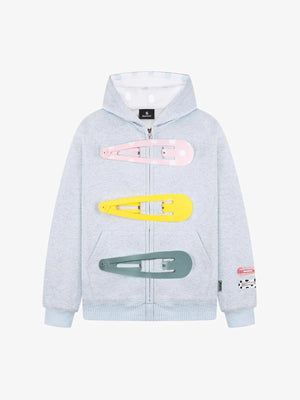 Detachable Hair Clip Decoration Zip Up Hoodie 