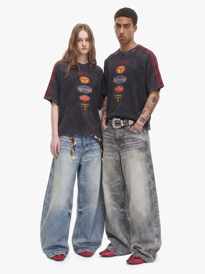 Washed Moto Graphic Distressed Raglan T-Shirt
