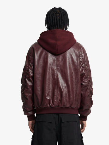 Retro Distressed Washed PU Leather Cotton Jacket 