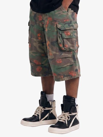 Vintage Floral Camo Multi-Pocket Cargo Shorts 