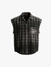 Vintage Punk Distressed Plaid Sleeveless Shirt - 2629