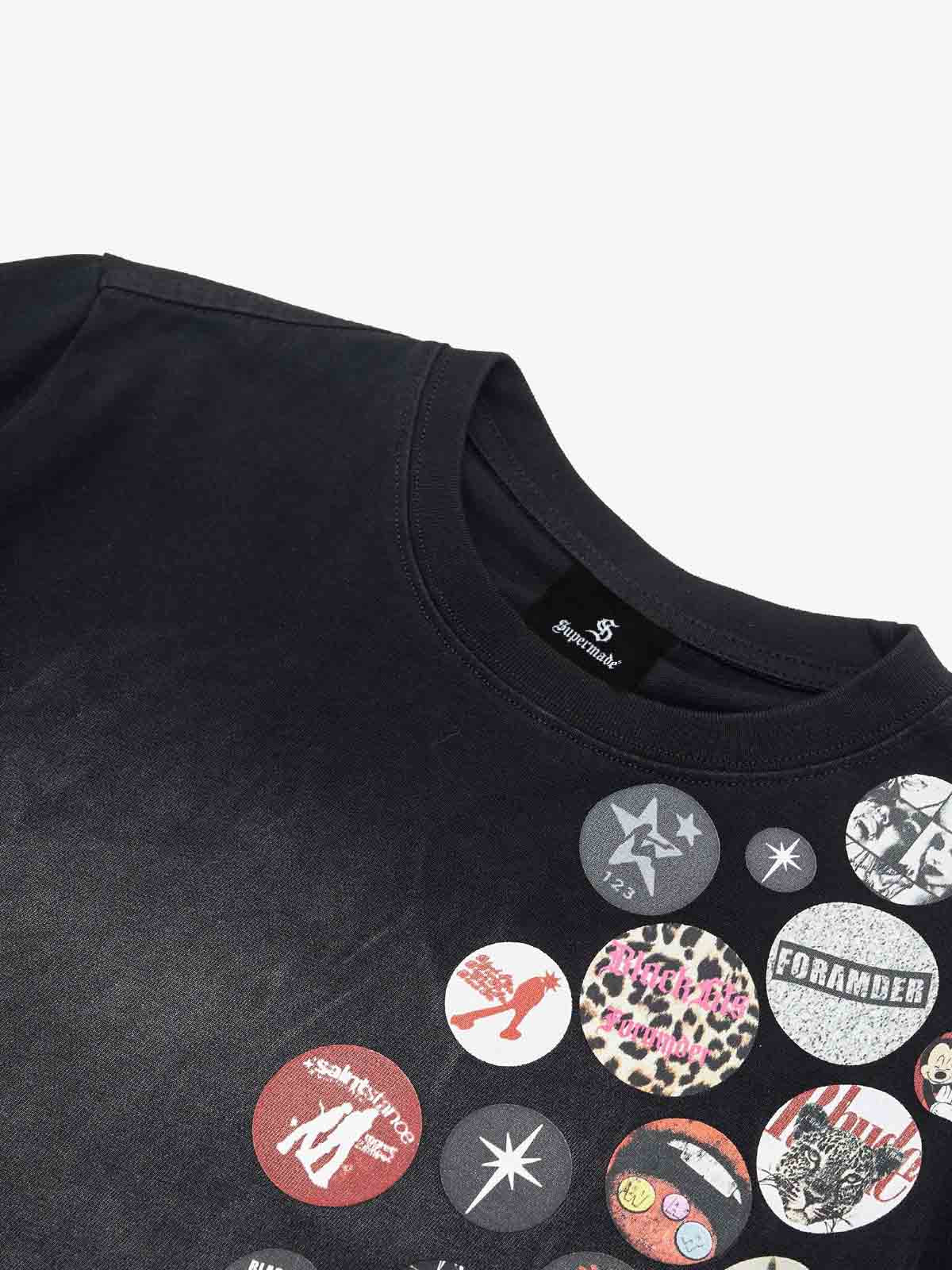 Vintage Airbrush Spray Effect Multi-Badge Graphic T-Shirt 