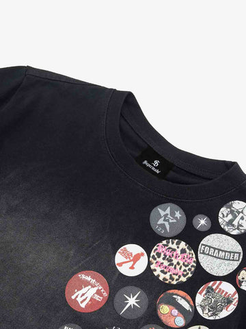 Vintage Airbrush Spray Effect Multi-Badge Graphic T-Shirt 