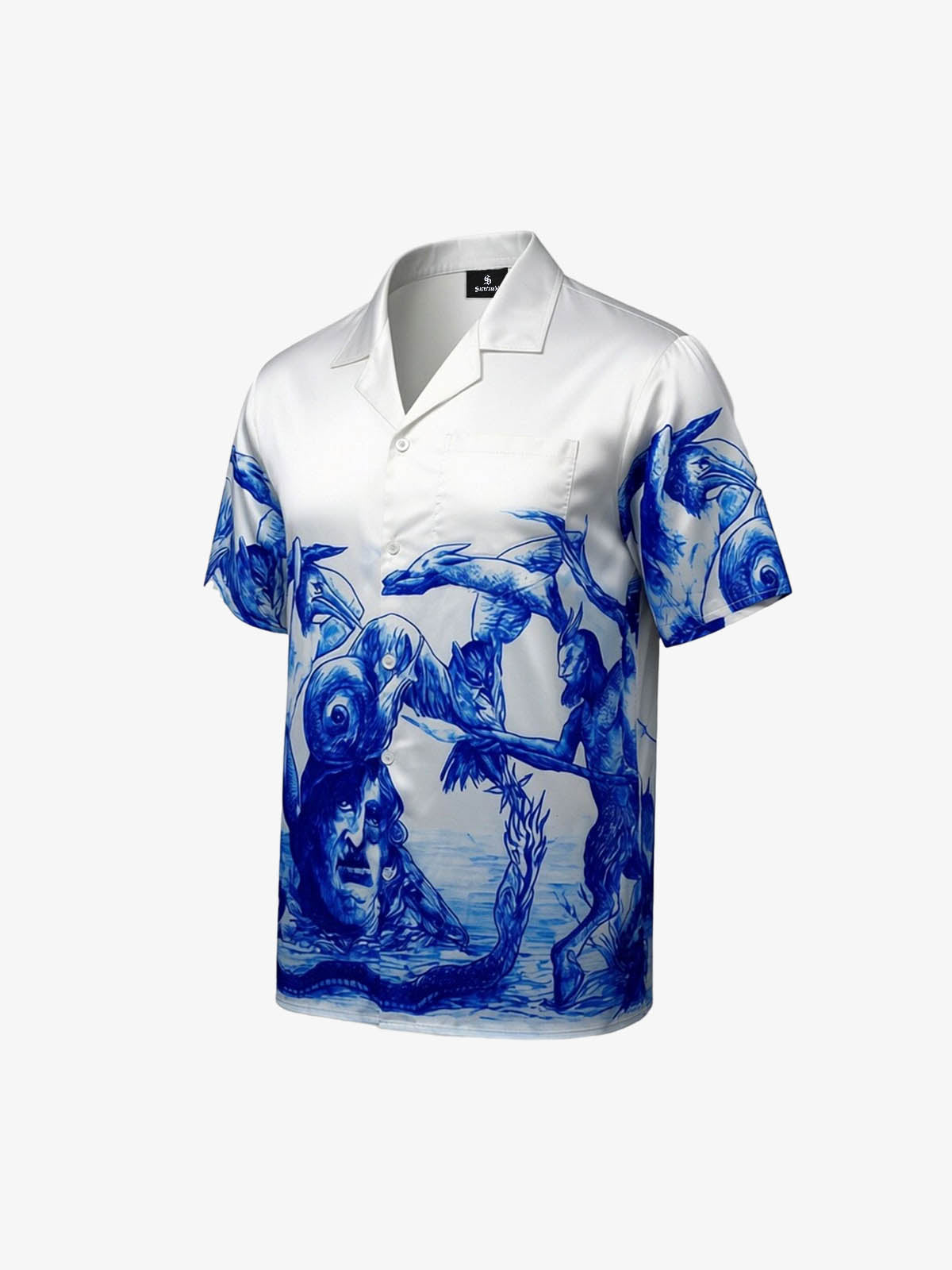 Blue Sketch Mythological Cuban Shirt