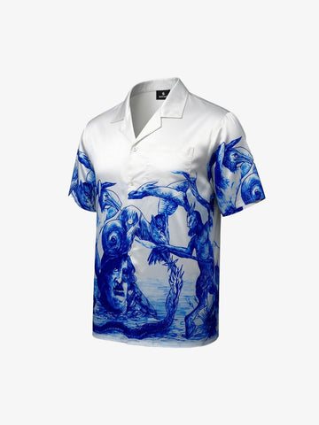 Blue Sketch Mythological Cuban Shirt