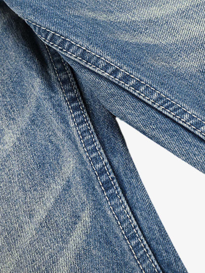 Whisker-Faded Washed Jeans