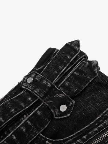 Thesupermade Distressed Double Belt Mini Shorts