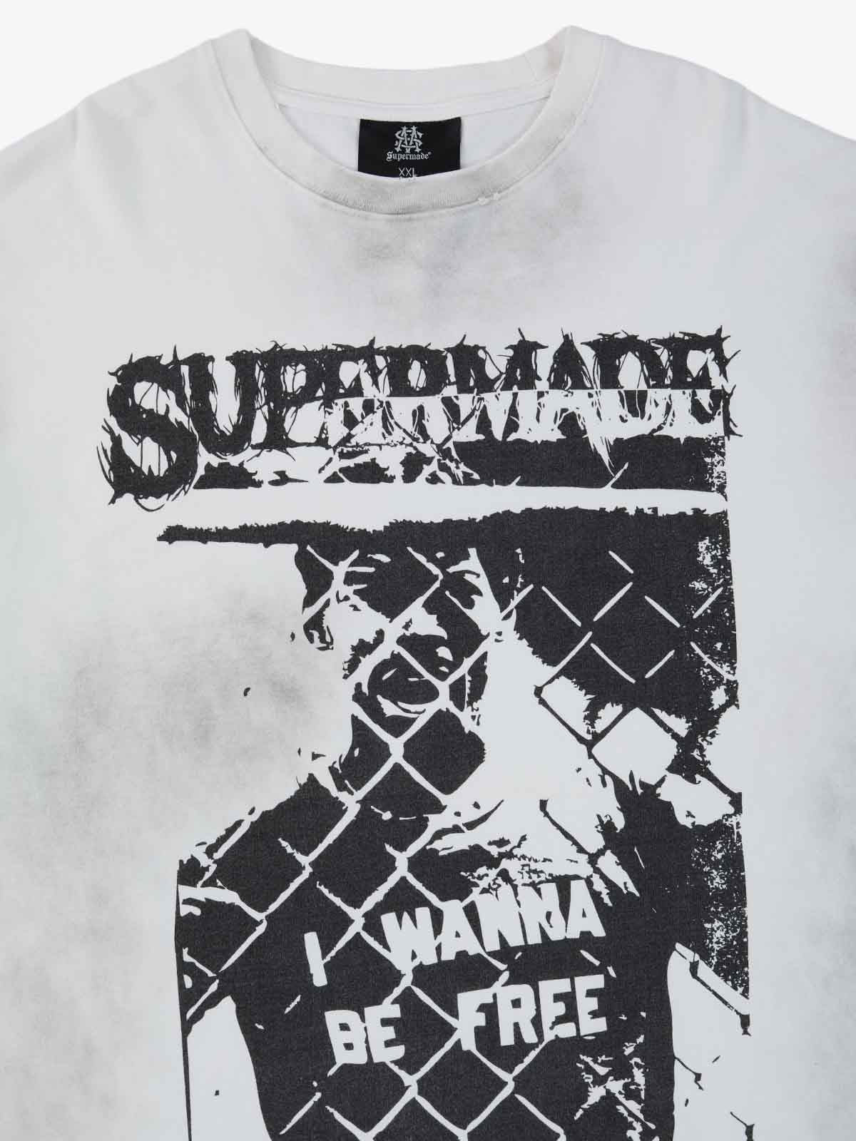 Grunge Graphic Distressed Cage Striped Long-Sleeve T-Shirt 