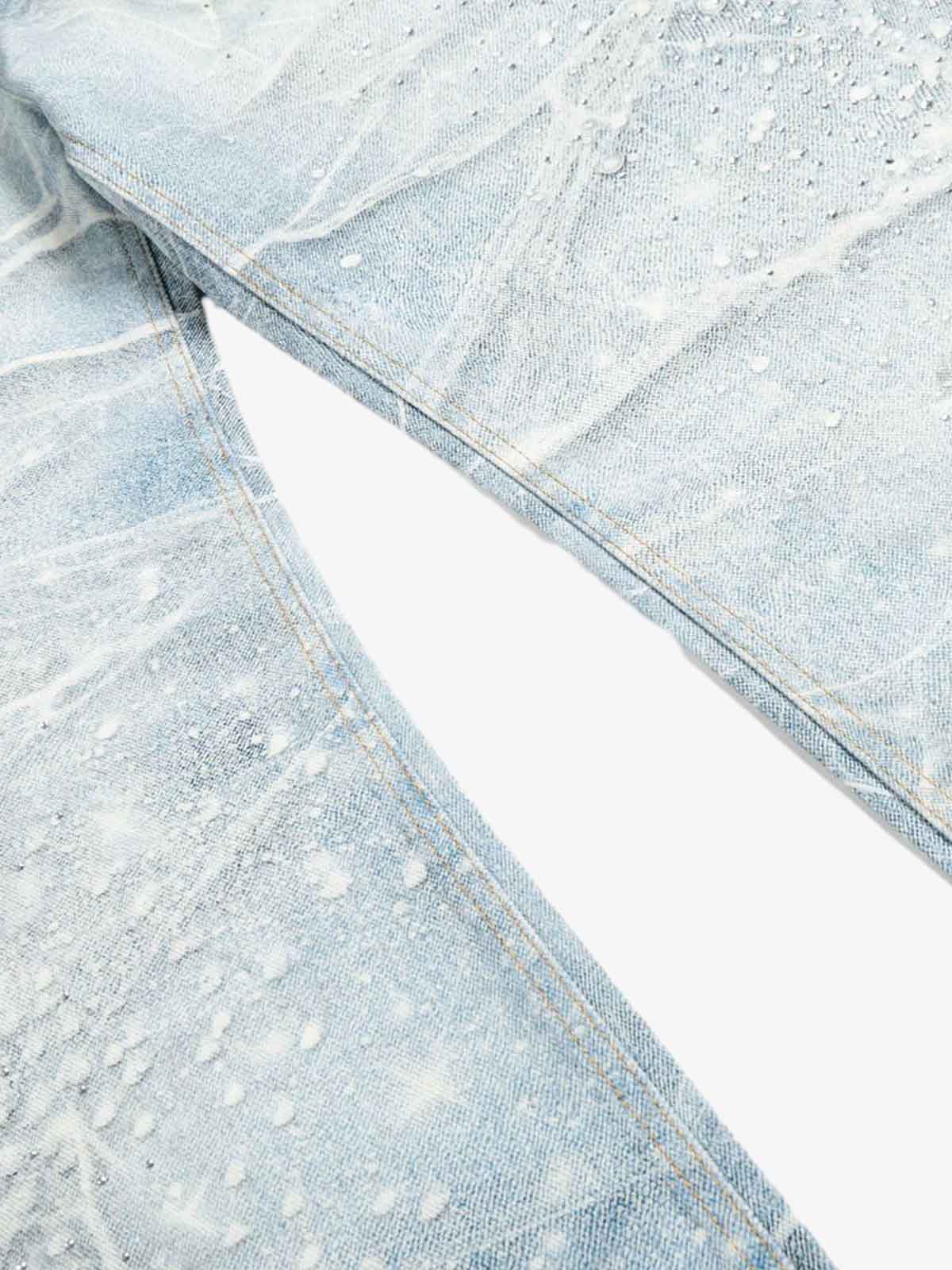 Vintage Washed Rhinestone Wide Leg Denim Jeans 