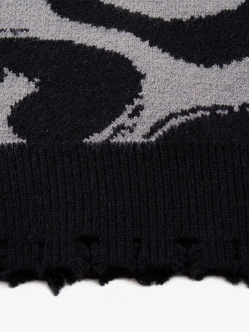 High Street Dark Skull Frayed-edge V-neck Sweater Vest 