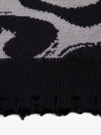 High Street Dark Skull Frayed-edge V-neck Sweater Vest 