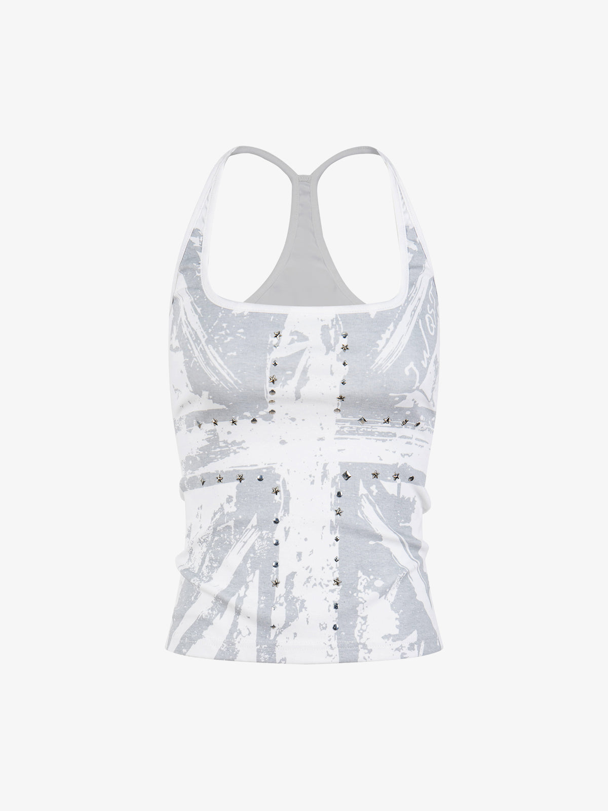 Union Jack Graphic Racerback Tank Top – Studded Cotton Blend Tank