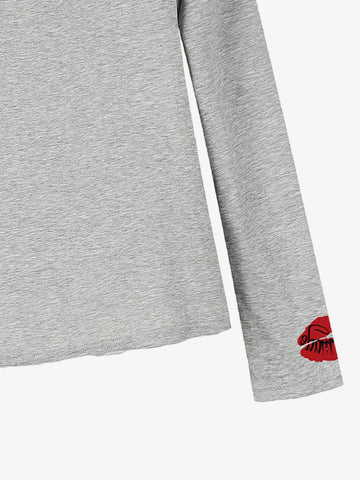 Cotton Casual T-Shirt with Lip Print Sleeve Detail