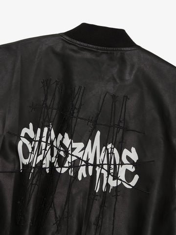 Thorn Destruction Frame Pattern Leather Vest 