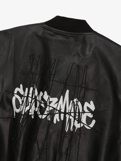 Thorn Destruction Frame Pattern Leather Vest 