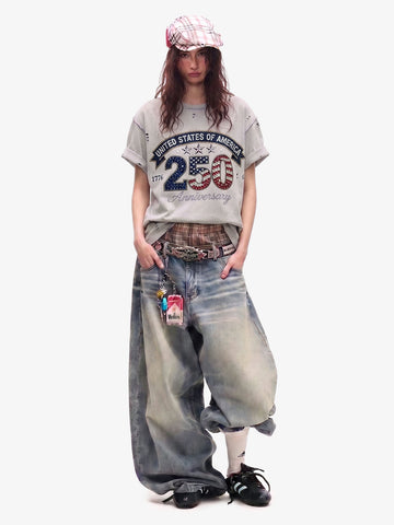 Rhinestone 250 Ripped Washed T-Shirt