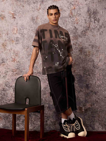 Ink Splash Letter Print T-shirt - 2414 